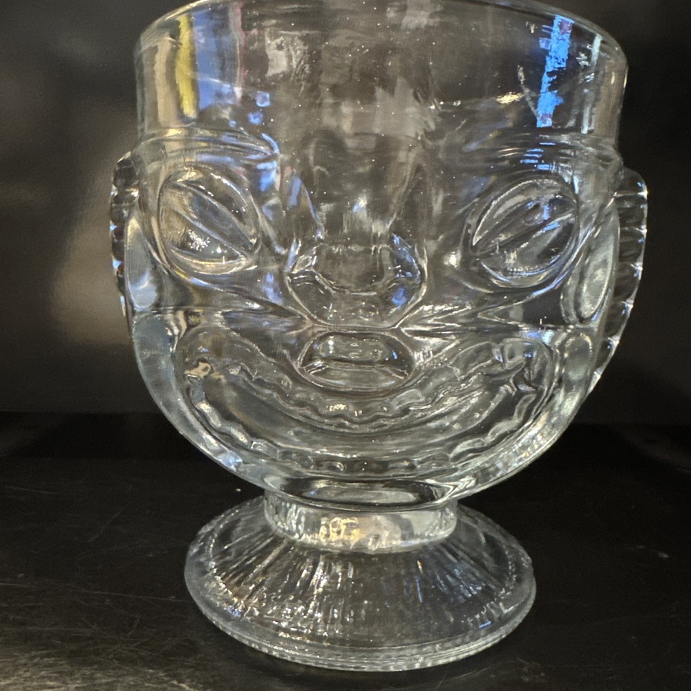 Disney Trader Sam's Hippopoto Clear Glass Tiki Mug Polynesian Mai Tai Happy Sad